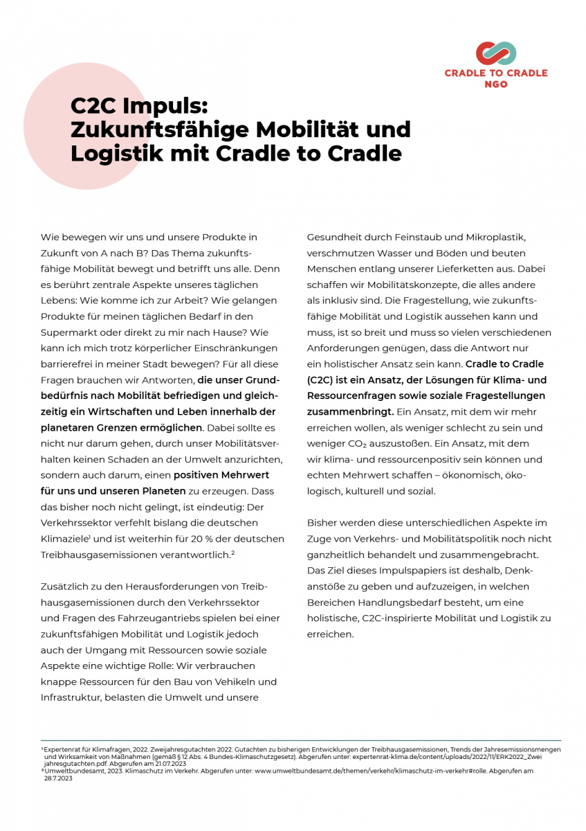 C2C Impuls: zukunftsfähige Mobilität und Logistik mit Cradle to Cradle