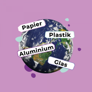 Weltkugel und Texte Papier, Plastik, Aluminium, Glas